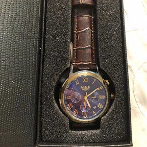 LIGE Men's Leather Business Watch